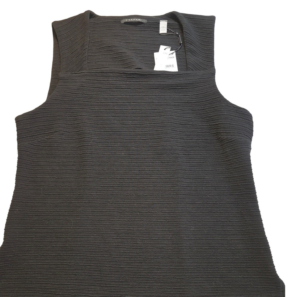 NWT T Tahari Sleeveless Top Womens Large Black  Ribbed Square Neck Tank‎